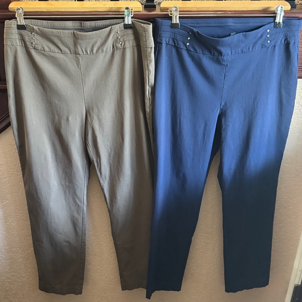 JM Collection Women's Bundle of 2 Straight Leg Pants - Navy and Taupe Work Wear